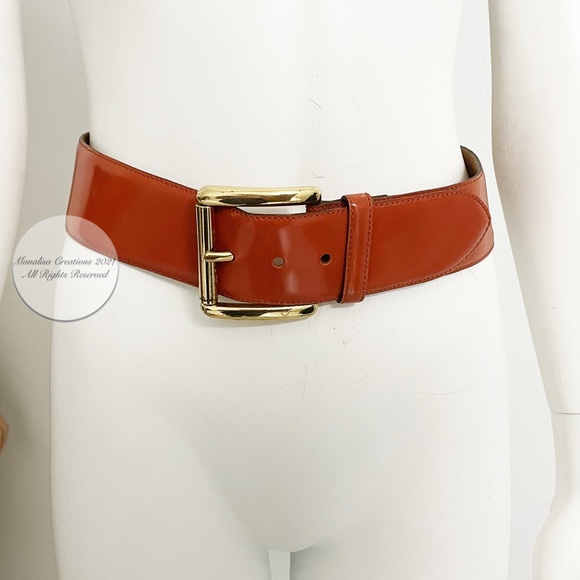 Moschino Belt by Redwall Wide Patent Leather Orange Made in Italy Vintage EU 42 main image 5